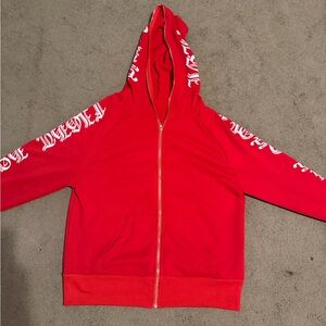 Red Hoodie with White Lettering